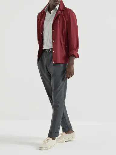 Brunello Cucinelli Men's Silk and Cotton Jersey Shirt Style Collar Polo with Faux Layering - Pearl Grey | Thumbnail 6 Brunello Cucinelli Men's Silk and Cotton Jersey Shirt Style Collar Polo with Faux Layering - Pearl Grey | Thumbnail 6