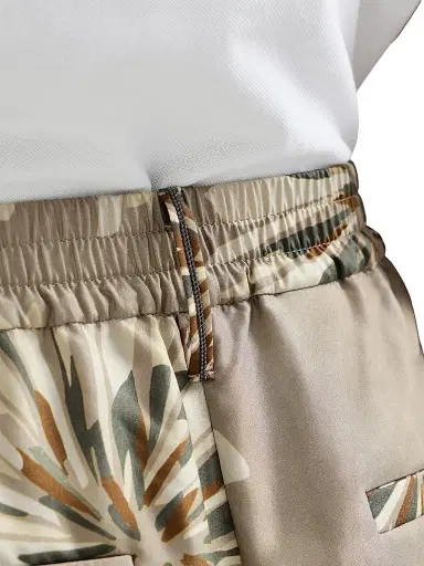 Brunello Cucinelli Women's Silk Bloom Print Pongee Sartorial Track Trousers with Monili | Thumbnail 5 Brunello Cucinelli Women's Silk Bloom Print Pongee Sartorial Track Trousers with Monili | Thumbnail 5
