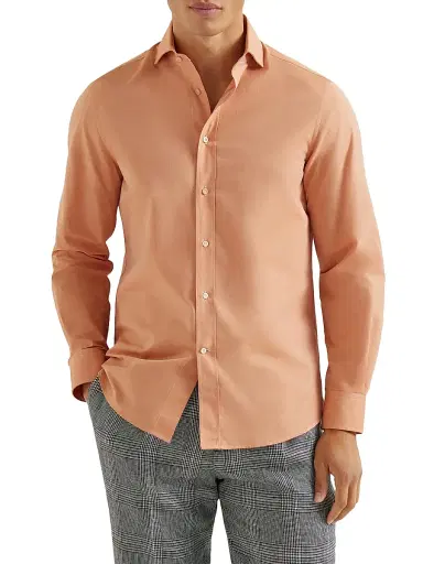 Brunello Cucinelli Men's Poplin Easy Fit Shirt with Spread Collar | Thumbnail 2 Brunello Cucinelli Men's Poplin Easy Fit Shirt with Spread Collar | Thumbnail 2