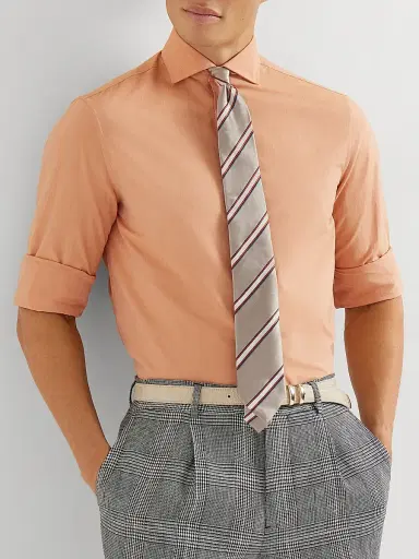 Brunello Cucinelli Men's Poplin Easy Fit Shirt with Spread Collar | Thumbnail 5 Brunello Cucinelli Men's Poplin Easy Fit Shirt with Spread Collar | Thumbnail 5