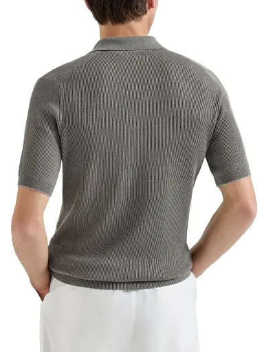 Brunello Cucinelli Men's Cotton English Rib Knit Polo Shirt | Thumbnail 3 Brunello Cucinelli Men's Cotton English Rib Knit Polo Shirt | Thumbnail 3