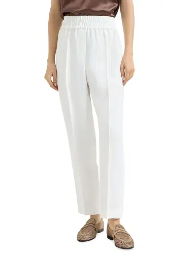 Brunello Cucinelli Women's Viscose and Linen Fluid Twill Baggy Pull on Trousers - White | Thumbnail 2 Brunello Cucinelli Women's Viscose and Linen Fluid Twill Baggy Pull on Trousers - White | Thumbnail 2