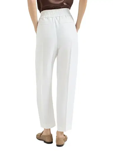 Brunello Cucinelli Women's Viscose and Linen Fluid Twill Baggy Pull on Trousers - White | Thumbnail 3 Brunello Cucinelli Women's Viscose and Linen Fluid Twill Baggy Pull on Trousers - White | Thumbnail 3
