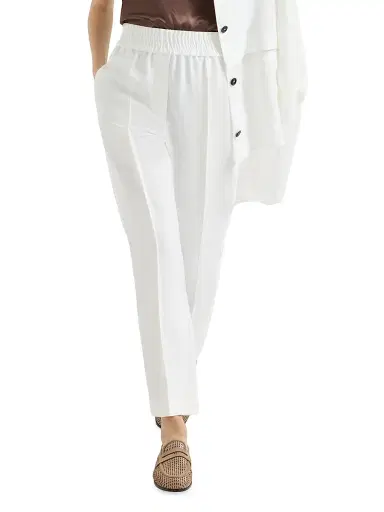 Brunello Cucinelli Women's Viscose and Linen Fluid Twill Baggy Pull on Trousers - White | Thumbnail 5 Brunello Cucinelli Women's Viscose and Linen Fluid Twill Baggy Pull on Trousers - White | Thumbnail 5