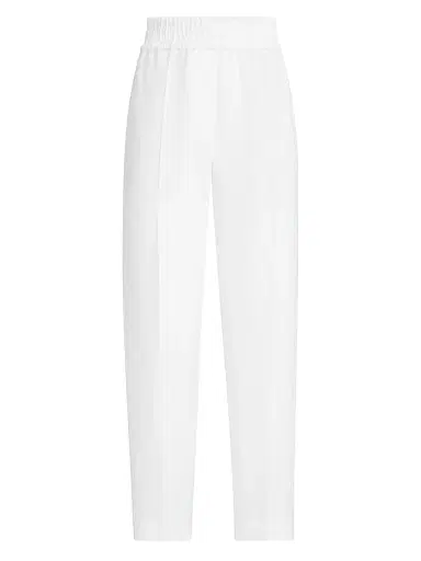 Brunello Cucinelli Women's Viscose and Linen Fluid Twill Baggy Pull on Trousers - White | Thumbnail 1 Brunello Cucinelli Women's Viscose and Linen Fluid Twill Baggy Pull on Trousers - White | Thumbnail 1