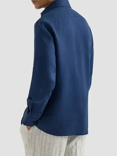 Brunello Cucinelli Men's Linen Easy Fit Shirt with Spread Collar | Thumbnail 3 Brunello Cucinelli Men's Linen Easy Fit Shirt with Spread Collar | Thumbnail 3
