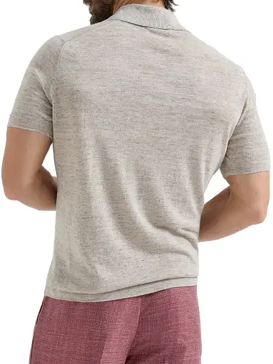 Brunello Cucinelli Men's Linen and Cotton Knit Polo Shirt | Thumbnail 3 Brunello Cucinelli Men's Linen and Cotton Knit Polo Shirt | Thumbnail 3