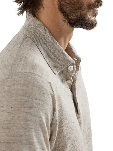 Brunello Cucinelli Men's Linen and Cotton Knit Polo Shirt | Thumbnail 4 Brunello Cucinelli Men's Linen and Cotton Knit Polo Shirt | Thumbnail 4