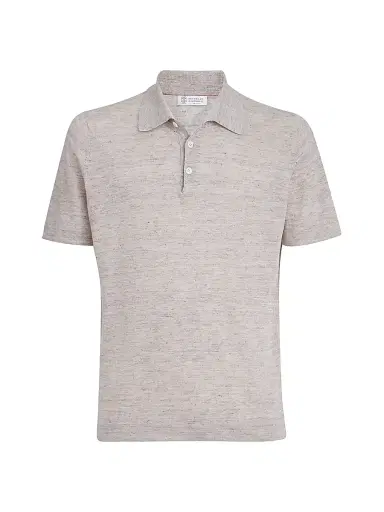 Brunello Cucinelli Men's Linen and Cotton Knit Polo Shirt | Thumbnail 1 Brunello Cucinelli Men's Linen and Cotton Knit Polo Shirt | Thumbnail 1