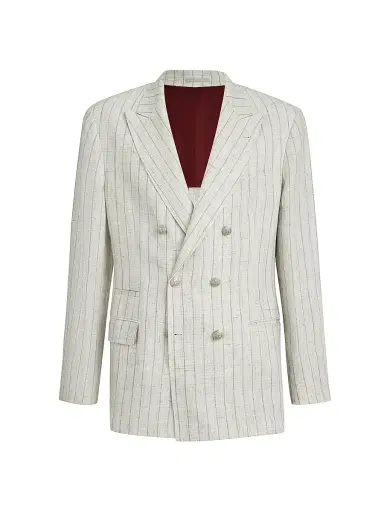 Brunello Cucinelli Men's Chalk Stripe Linen Twill One and a Half Breasted Deconstructed Blazer | Thumbnail 2 Brunello Cucinelli Men's Chalk Stripe Linen Twill One and a Half Breasted Deconstructed Blazer | Thumbnail 2