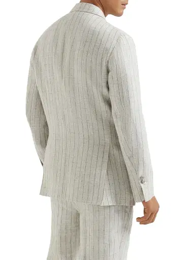Brunello Cucinelli Men's Chalk Stripe Linen Twill One and a Half Breasted Deconstructed Blazer | Thumbnail 3 Brunello Cucinelli Men's Chalk Stripe Linen Twill One and a Half Breasted Deconstructed Blazer | Thumbnail 3