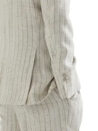 Brunello Cucinelli Men's Chalk Stripe Linen Twill One and a Half Breasted Deconstructed Blazer | Thumbnail 4 Brunello Cucinelli Men's Chalk Stripe Linen Twill One and a Half Breasted Deconstructed Blazer | Thumbnail 4