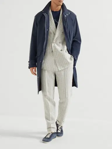 Brunello Cucinelli Men's Chalk Stripe Linen Twill One and a Half Breasted Deconstructed Blazer | Thumbnail 6 Brunello Cucinelli Men's Chalk Stripe Linen Twill One and a Half Breasted Deconstructed Blazer | Thumbnail 6