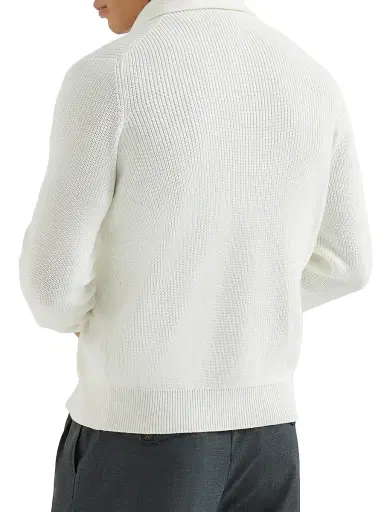 Brunello Cucinelli Men's Cotton Half English Rib Cardigan with Zipper | Thumbnail 3 Brunello Cucinelli Men's Cotton Half English Rib Cardigan with Zipper | Thumbnail 3