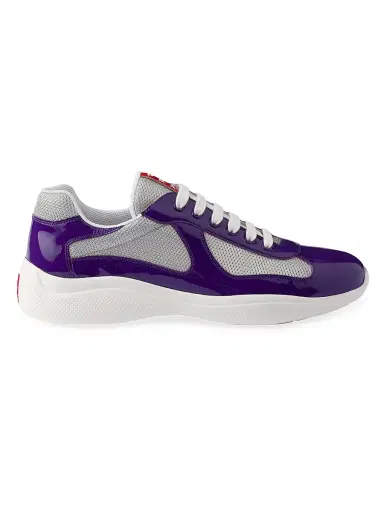 Prada Men's Patent Leather and Technical Fabric America's Cup Sneakers - Dark Purple - Size 9 | Thumbnail 1 Prada Men's Patent Leather and Technical Fabric America's Cup Sneakers - Dark Purple - Size 9 | Thumbnail 1