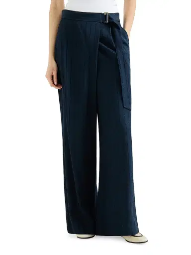 Brunello Cucinelli Women's Dazzling Chalkstripe Sartorial Wrap Trousers with Monili - Blue | Thumbnail 2 Brunello Cucinelli Women's Dazzling Chalkstripe Sartorial Wrap Trousers with Monili - Blue | Thumbnail 2