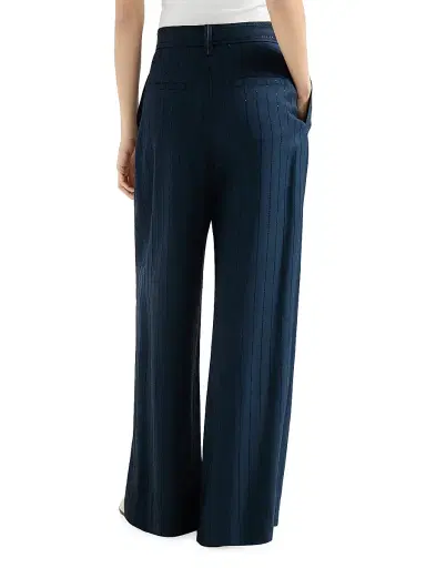 Brunello Cucinelli Women's Dazzling Chalkstripe Sartorial Wrap Trousers with Monili - Blue | Thumbnail 3 Brunello Cucinelli Women's Dazzling Chalkstripe Sartorial Wrap Trousers with Monili - Blue | Thumbnail 3