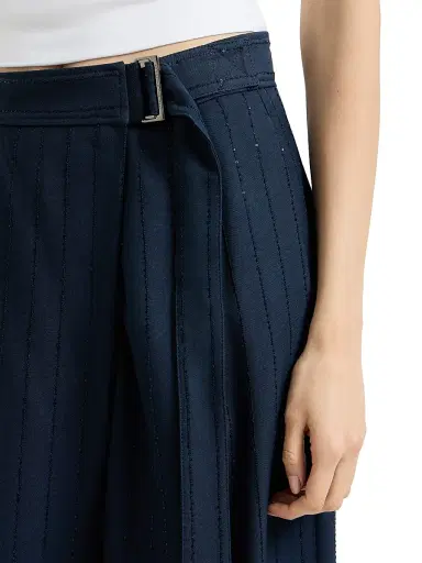 Brunello Cucinelli Women's Dazzling Chalkstripe Sartorial Wrap Trousers with Monili - Blue | Thumbnail 5 Brunello Cucinelli Women's Dazzling Chalkstripe Sartorial Wrap Trousers with Monili - Blue | Thumbnail 5