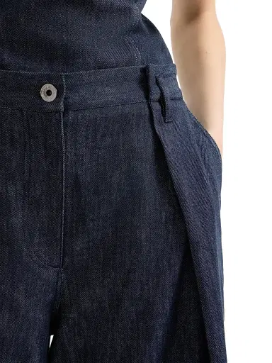 Brunello Cucinelli Women's Denim Effect Twill Pleated A-Line Trousers - Denim | Thumbnail 4 Brunello Cucinelli Women's Denim Effect Twill Pleated A-Line Trousers - Denim | Thumbnail 4