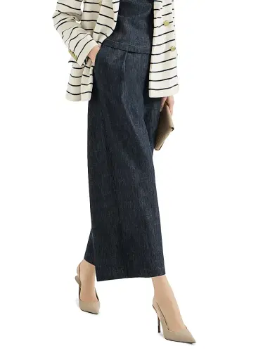 Brunello Cucinelli Women's Denim Effect Twill Pleated A-Line Trousers - Denim | Thumbnail 5 Brunello Cucinelli Women's Denim Effect Twill Pleated A-Line Trousers - Denim | Thumbnail 5