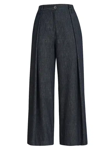 Brunello Cucinelli Women's Denim Effect Twill Pleated A-Line Trousers - Denim | Thumbnail 1 Brunello Cucinelli Women's Denim Effect Twill Pleated A-Line Trousers - Denim | Thumbnail 1