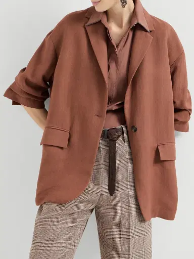 Brunello Cucinelli Women's Viscose and Linen Fluid Twill Blazer with Monili - Brown - Size 2 | Thumbnail 5 Brunello Cucinelli Women's Viscose and Linen Fluid Twill Blazer with Monili - Brown - Size 2 | Thumbnail 5
