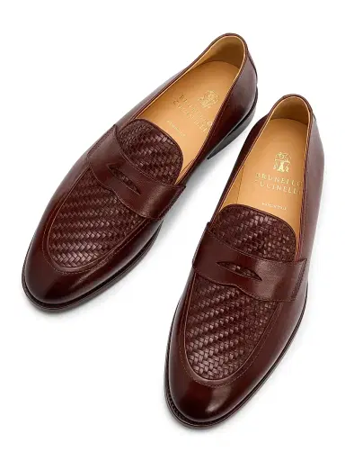 Brunello Cucinelli Men's Woven Leather Penny Loafers | Thumbnail 4 Brunello Cucinelli Men's Woven Leather Penny Loafers | Thumbnail 4