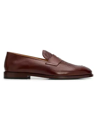 Brunello Cucinelli Men's Woven Leather Penny Loafers | Thumbnail 1 Brunello Cucinelli Men's Woven Leather Penny Loafers | Thumbnail 1