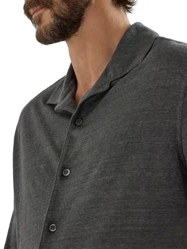 Brunello Cucinelli Men's Linen and Cotton Mélange Jersey Short Sleeve Shirt with Camp Collar | Thumbnail 4 Brunello Cucinelli Men's Linen and Cotton Mélange Jersey Short Sleeve Shirt with Camp Collar | Thumbnail 4
