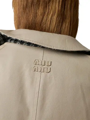 Miu Miu Women's Reversible Twill and Check Trench Coat - Beige Khaki - Size 6 | Thumbnail 5 Miu Miu Women's Reversible Twill and Check Trench Coat - Beige Khaki - Size 6 | Thumbnail 5