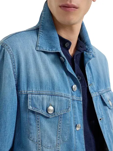 Brunello Cucinelli Men's Lightweight Old Denim Four Pocket Jacket | Thumbnail 4 Brunello Cucinelli Men's Lightweight Old Denim Four Pocket Jacket | Thumbnail 4