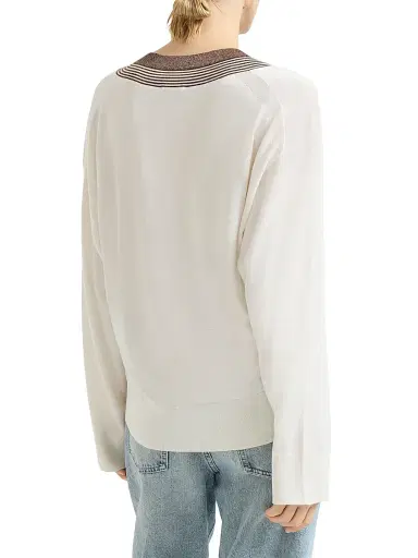 Brunello Cucinelli Women's Cashmere and Silk Lightweight Sweater - White | Thumbnail 3 Brunello Cucinelli Women's Cashmere and Silk Lightweight Sweater - White | Thumbnail 3