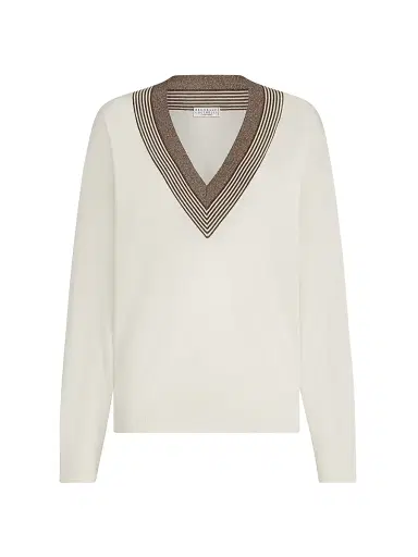 Brunello Cucinelli Women's Cashmere and Silk Lightweight Sweater - White | Thumbnail 1 Brunello Cucinelli Women's Cashmere and Silk Lightweight Sweater - White | Thumbnail 1