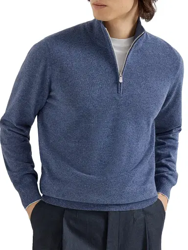 Brunello Cucinelli Men's Cashmere Sweater with Half Zip | Thumbnail 2 Brunello Cucinelli Men's Cashmere Sweater with Half Zip | Thumbnail 2