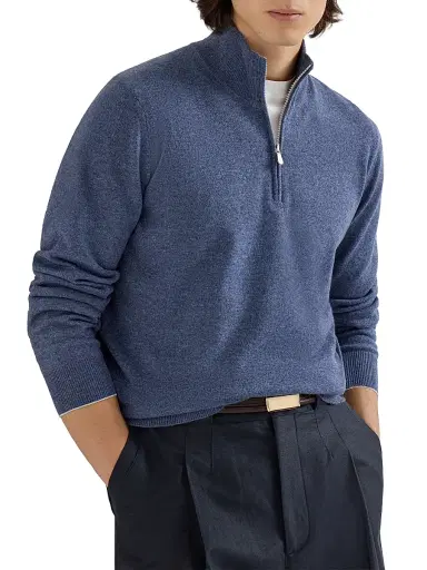 Brunello Cucinelli Men's Cashmere Sweater with Half Zip | Thumbnail 4 Brunello Cucinelli Men's Cashmere Sweater with Half Zip | Thumbnail 4
