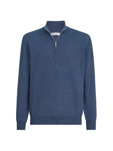 Brunello Cucinelli Men's Cashmere Sweater with Half Zip | Thumbnail 1 Brunello Cucinelli Men's Cashmere Sweater with Half Zip | Thumbnail 1