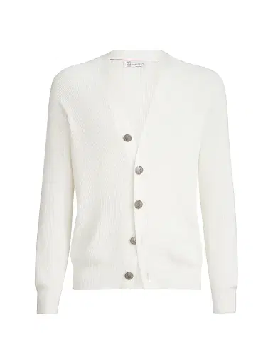 Brunello Cucinelli Men's Cotton English Rib Cardigan with Raglan Sleeves | Thumbnail 1 Brunello Cucinelli Men's Cotton English Rib Cardigan with Raglan Sleeves | Thumbnail 1