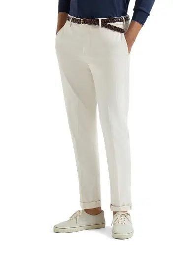 Brunello Cucinelli Men's Garment Dyed Italian Fit Trousers - Off White | Thumbnail 2 Brunello Cucinelli Men's Garment Dyed Italian Fit Trousers - Off White | Thumbnail 2