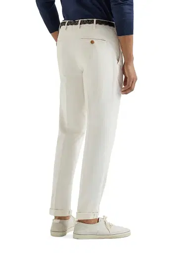 Brunello Cucinelli Men's Garment Dyed Italian Fit Trousers - Off White | Thumbnail 3 Brunello Cucinelli Men's Garment Dyed Italian Fit Trousers - Off White | Thumbnail 3