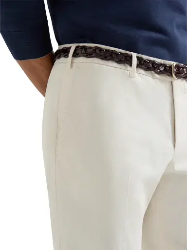 Brunello Cucinelli Men's Garment Dyed Italian Fit Trousers - Off White | Thumbnail 4 Brunello Cucinelli Men's Garment Dyed Italian Fit Trousers - Off White | Thumbnail 4
