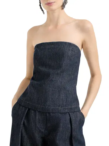 Brunello Cucinelli Women's Cotton Denim Effect Twill Bandeau Top - Denim - Size Small | Thumbnail 2 Brunello Cucinelli Women's Cotton Denim Effect Twill Bandeau Top - Denim - Size Small | Thumbnail 2