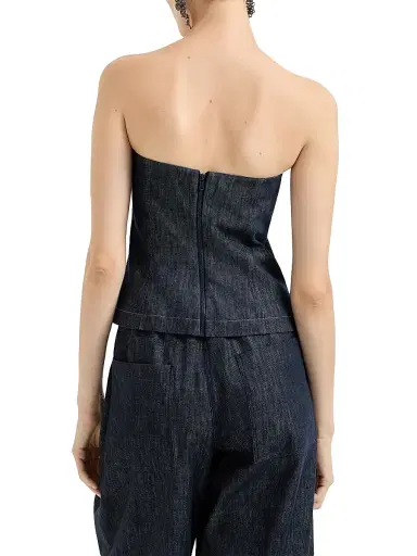 Brunello Cucinelli Women's Cotton Denim Effect Twill Bandeau Top - Denim - Size Small | Thumbnail 3 Brunello Cucinelli Women's Cotton Denim Effect Twill Bandeau Top - Denim - Size Small | Thumbnail 3