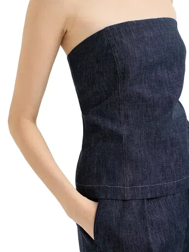 Brunello Cucinelli Women's Cotton Denim Effect Twill Bandeau Top - Denim - Size Small | Thumbnail 4 Brunello Cucinelli Women's Cotton Denim Effect Twill Bandeau Top - Denim - Size Small | Thumbnail 4