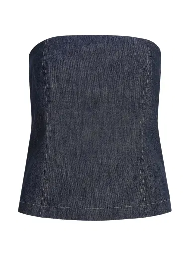 Brunello Cucinelli Women's Cotton Denim Effect Twill Bandeau Top - Denim - Size Small | Thumbnail 1 Brunello Cucinelli Women's Cotton Denim Effect Twill Bandeau Top - Denim - Size Small | Thumbnail 1