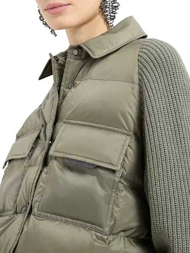 Brunello Cucinelli Women's Water Resistant Matte Nylon Down Jacket - Green | Thumbnail 4 Brunello Cucinelli Women's Water Resistant Matte Nylon Down Jacket - Green | Thumbnail 4
