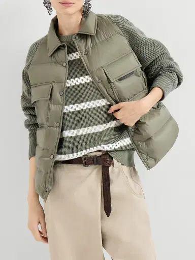 Brunello Cucinelli Women's Water Resistant Matte Nylon Down Jacket - Green | Thumbnail 5 Brunello Cucinelli Women's Water Resistant Matte Nylon Down Jacket - Green | Thumbnail 5