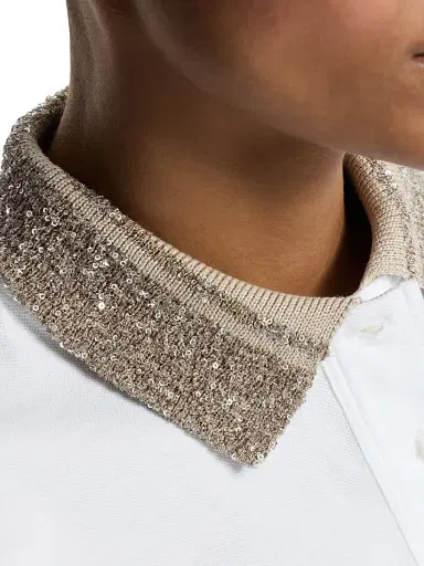 Brunello Cucinelli Women's Cotton Jersey Polo Shirt with Dazzling Knit Collar | Thumbnail 4 Brunello Cucinelli Women's Cotton Jersey Polo Shirt with Dazzling Knit Collar | Thumbnail 4