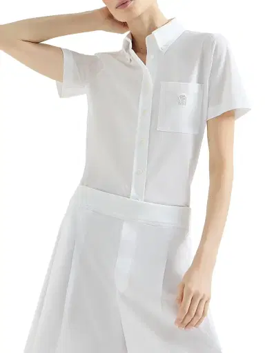 Brunello Cucinelli Women's Stretch Cotton Piqué Short Sleeve Shirt | Thumbnail 2 Brunello Cucinelli Women's Stretch Cotton Piqué Short Sleeve Shirt | Thumbnail 2