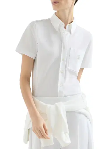 Brunello Cucinelli Women's Stretch Cotton Piqué Short Sleeve Shirt | Thumbnail 3 Brunello Cucinelli Women's Stretch Cotton Piqué Short Sleeve Shirt | Thumbnail 3