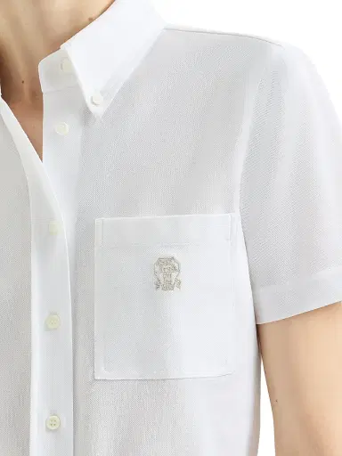 Brunello Cucinelli Women's Stretch Cotton Piqué Short Sleeve Shirt | Thumbnail 5 Brunello Cucinelli Women's Stretch Cotton Piqué Short Sleeve Shirt | Thumbnail 5